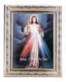  DIVINE MERCY IN A FINE DETAILED SCROLL CARVINGS ANTIQUE SILVER FRAME 